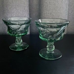 FOSTORIA GLASS JAMESTOWN Vintage Green Champagne Sherbet Stem Glasses - Set of 2